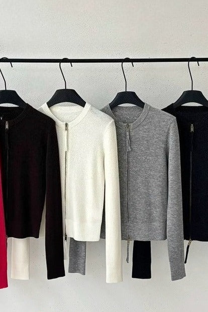100% wool snug fit dual zipper cardigan | 5 color