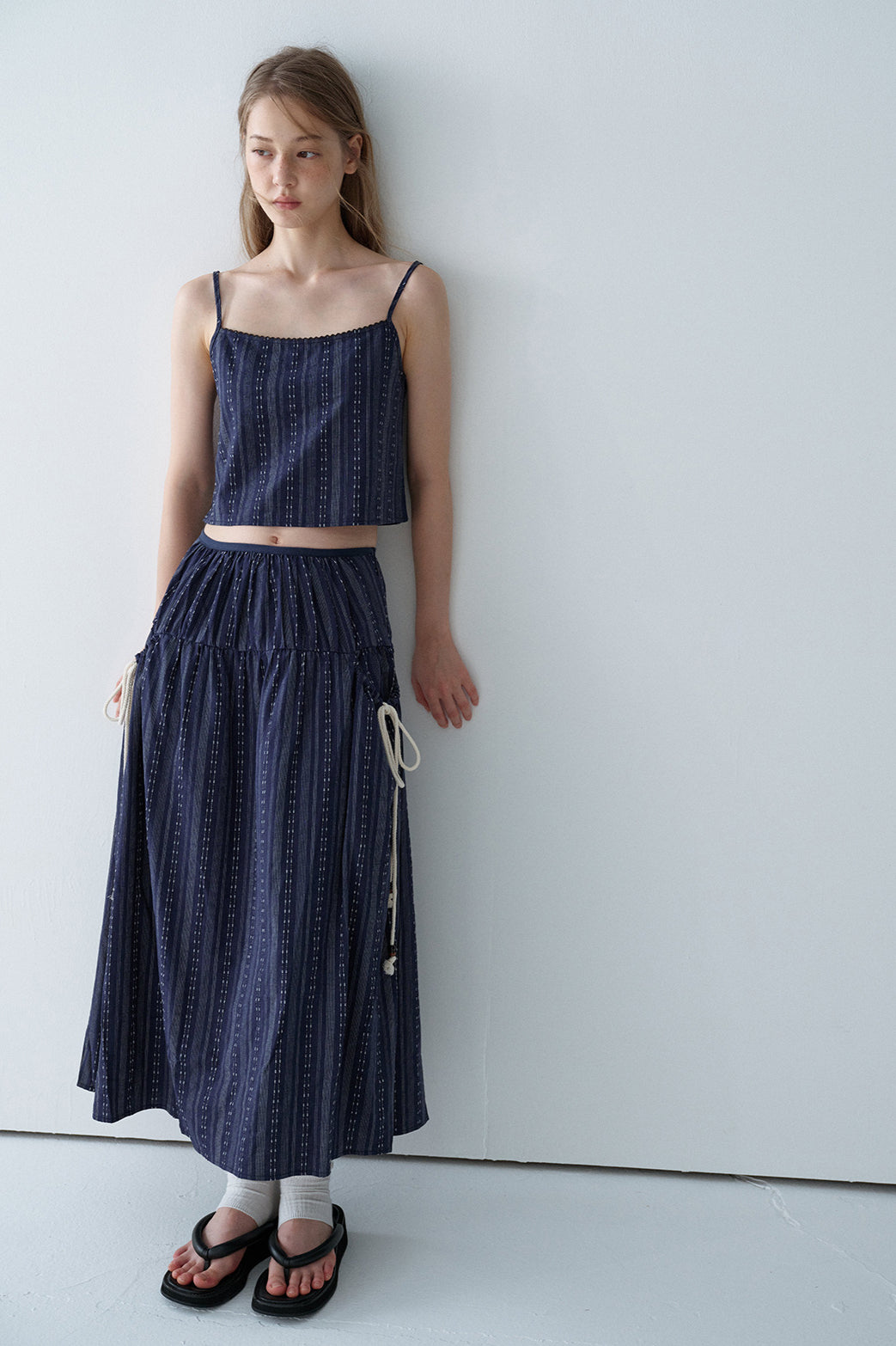 Cotton blend bohemian-style striped skirt