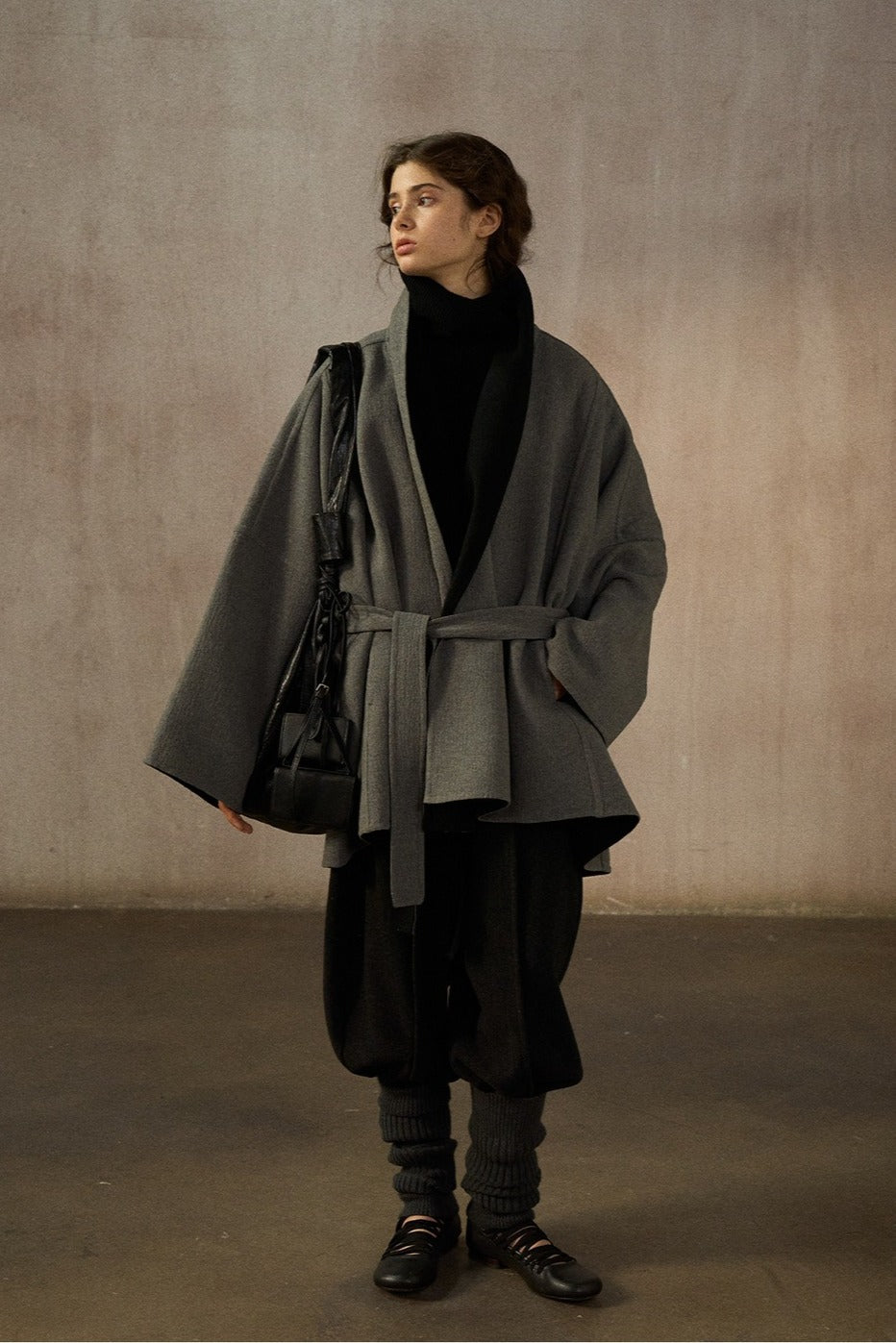 Wool blend loose-fit batwing silhouette jacket | 2 color