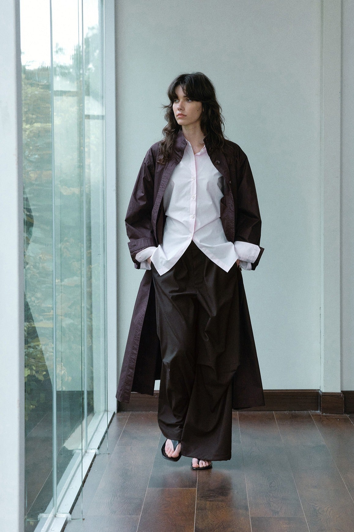 Cotton textured fabric relaxed fit trench coat | 2 color