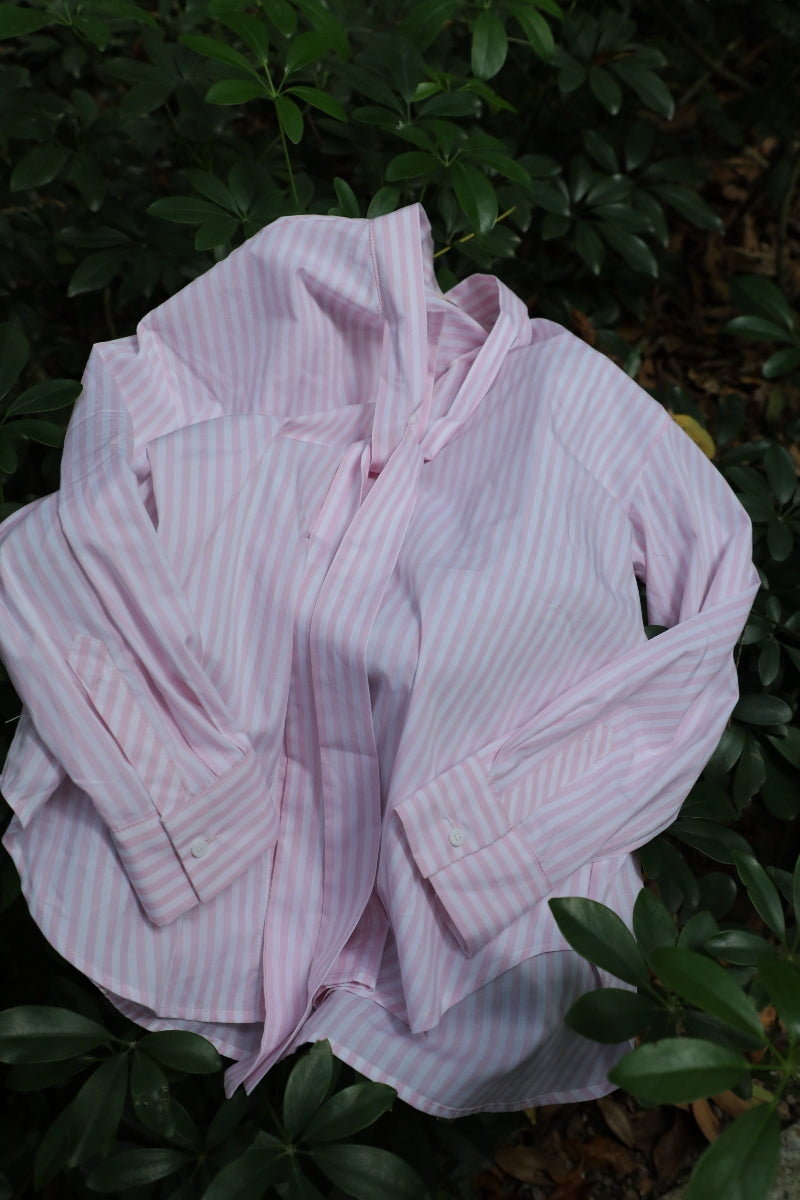 Cotton breezy feel soft striped shirt with a front tie