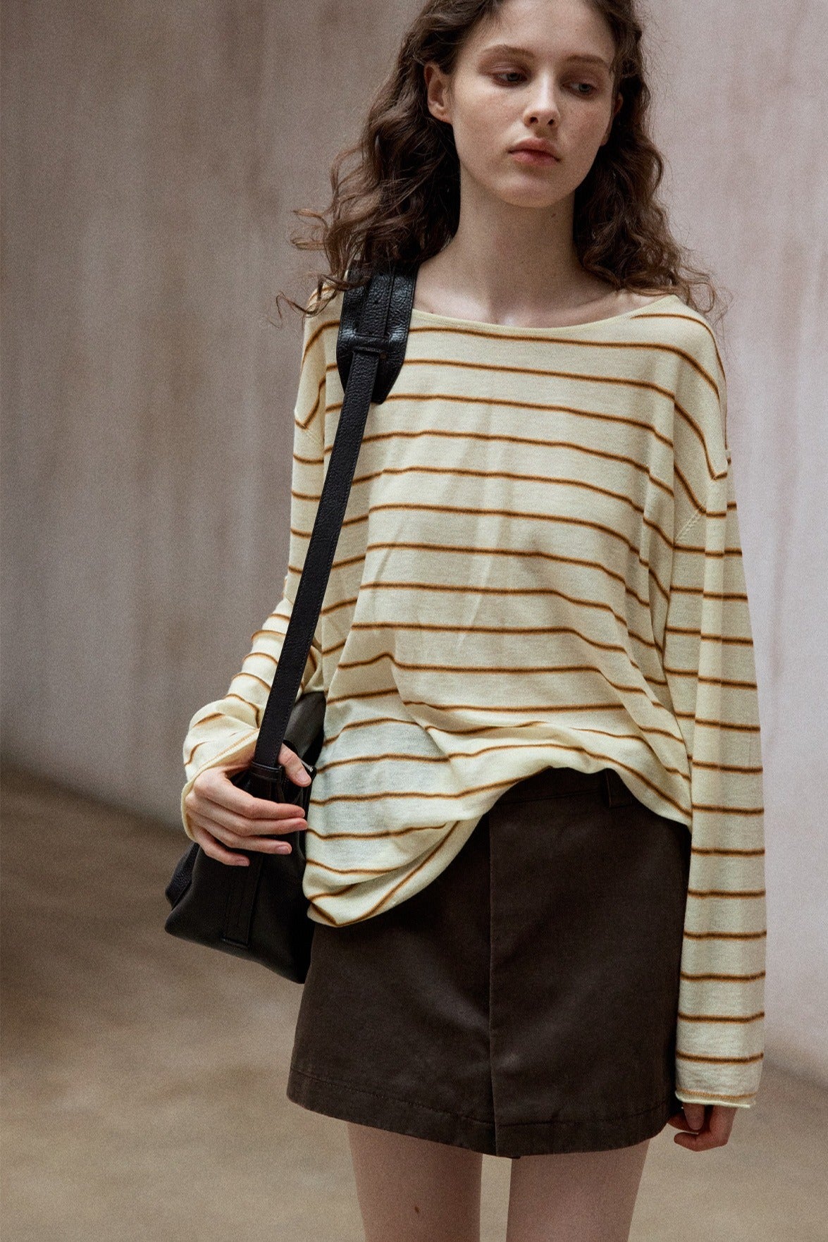 Wool blend lightweight loose-fit striped knitwear | 4 color