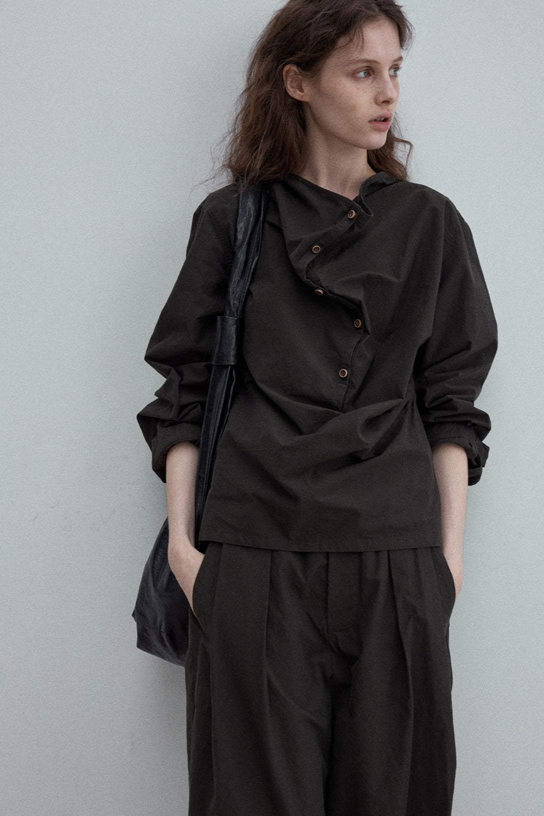 100% cotton relaxed-fit cowl neck casual shirt | 3 color