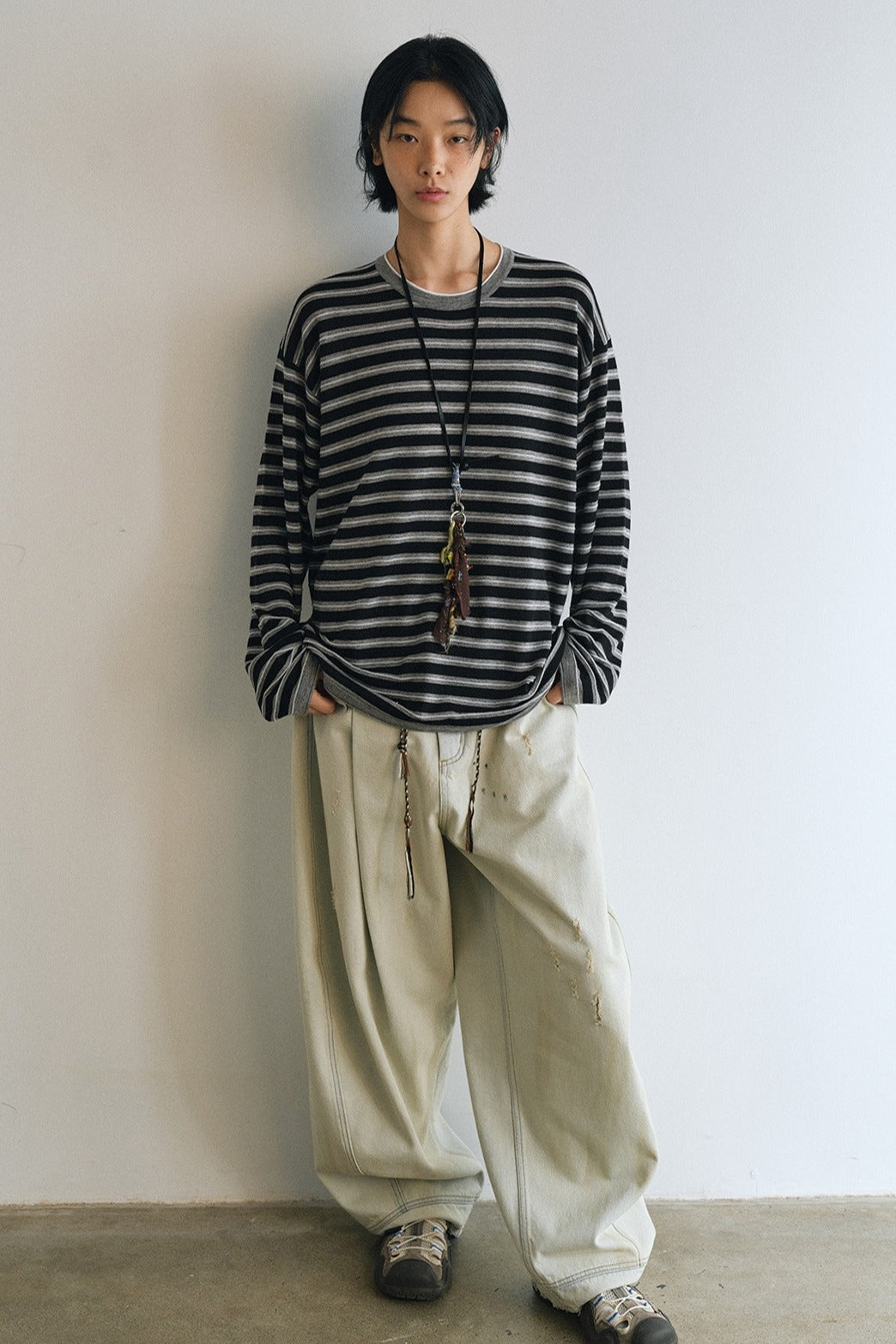 Wool blend oversized striped knitwear | 5 color