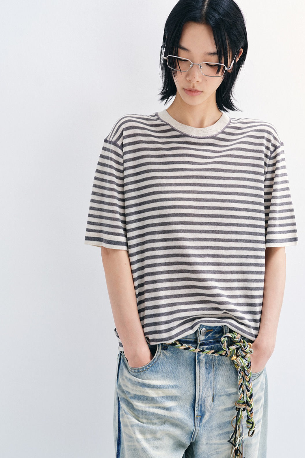 Relaxed-fit striped loose T-shirt | 4 color