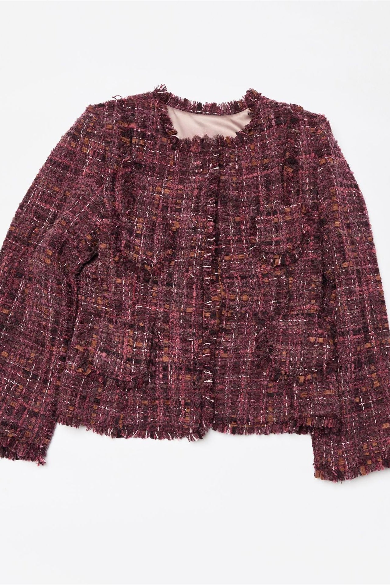 Wool blend cherry-red waisted tweed jacket