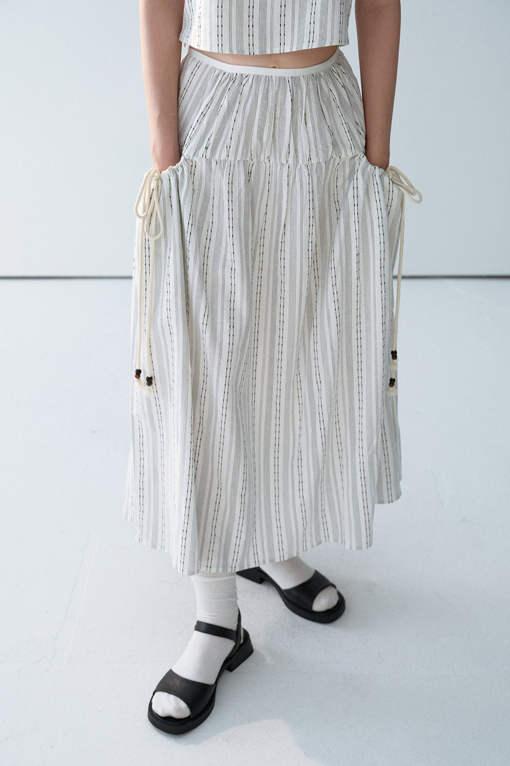 Cotton blend bohemian-style striped skirt | 2 color