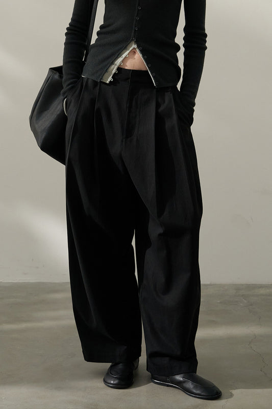 Pantalon à coupe incurvée en mélange de coton et viscose | 3 couleurs