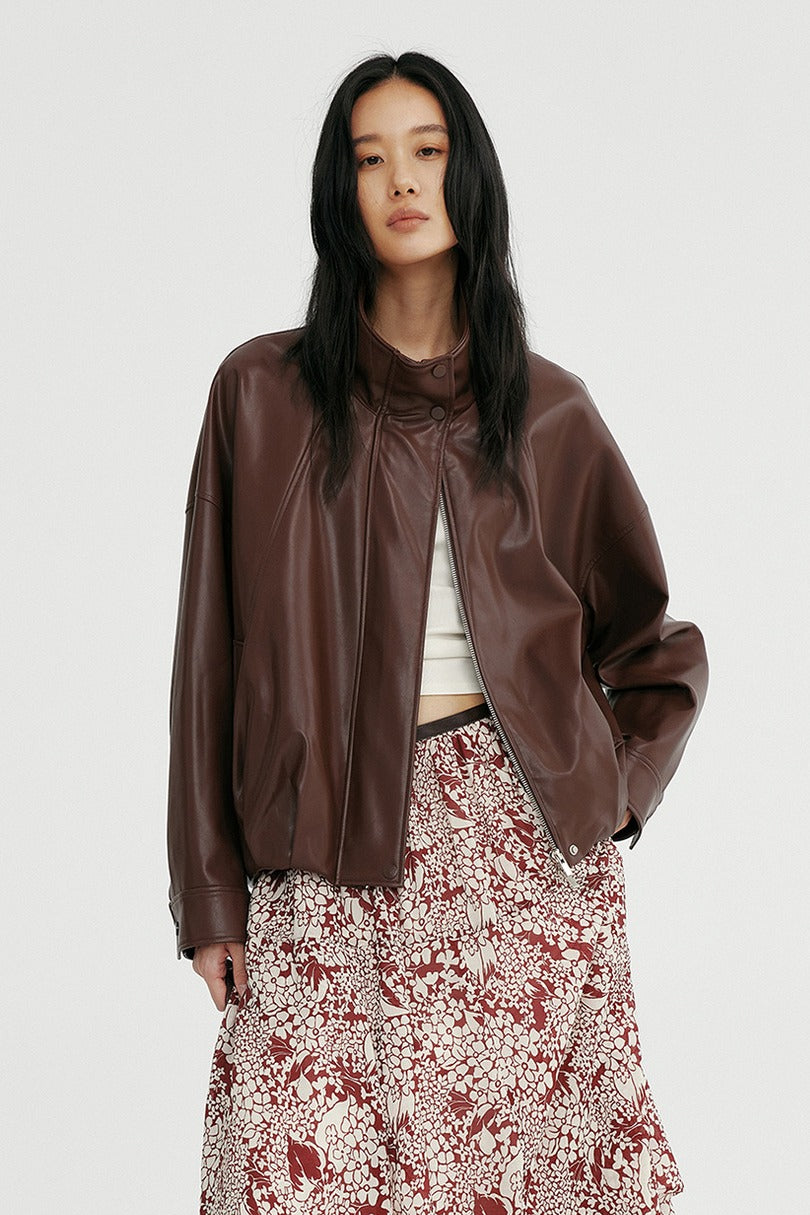 Matte-finish cropped PU jacket | 2 color
