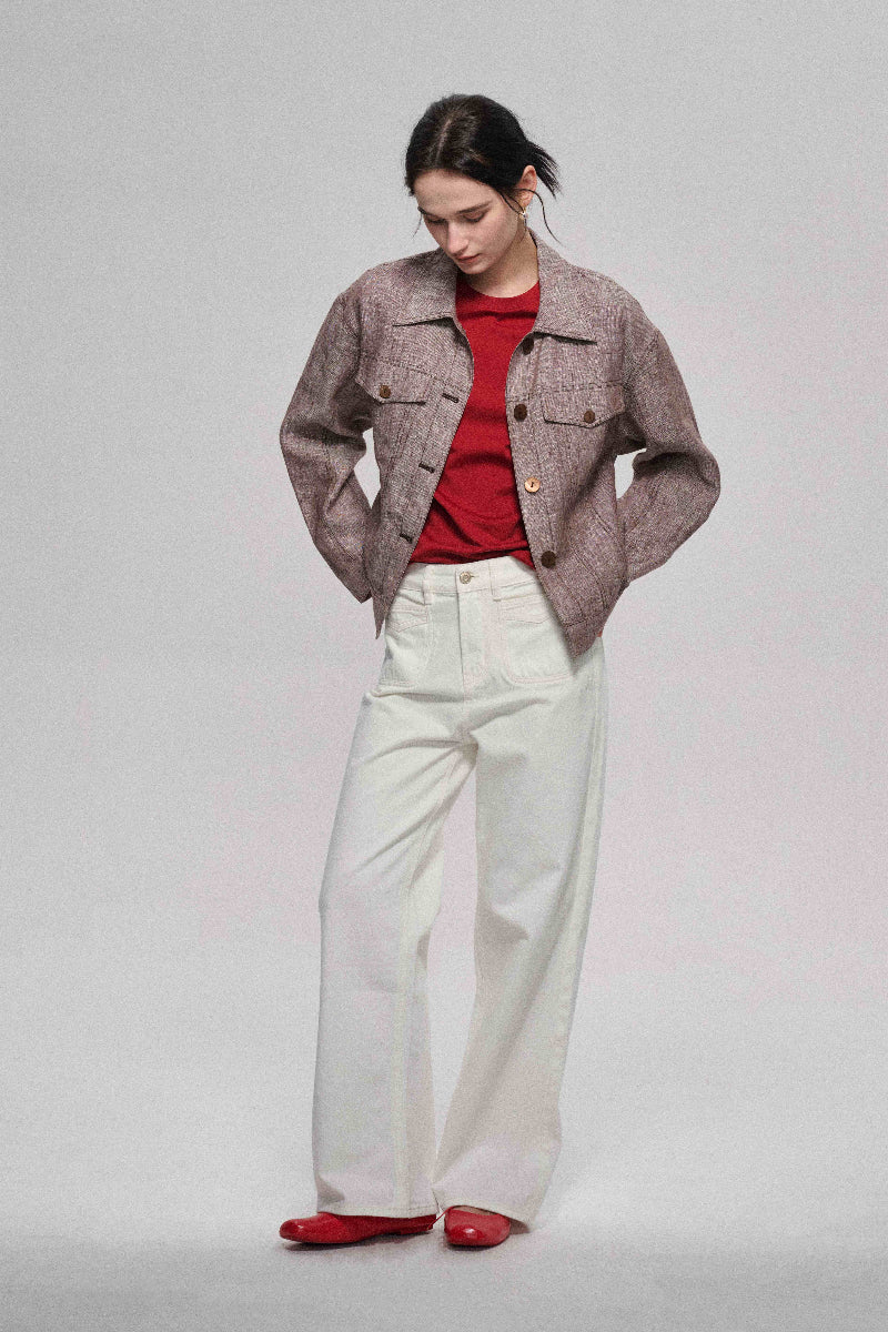 Veste texturée en linum avec silhouette en sablier