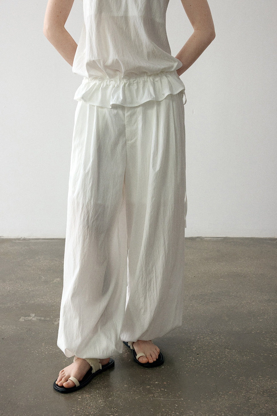 Viscose blend wrinkled fabric elastic cuff pants | 4 color