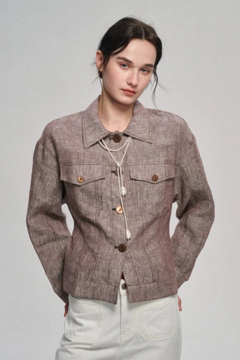 Veste texturée en linum avec silhouette en sablier