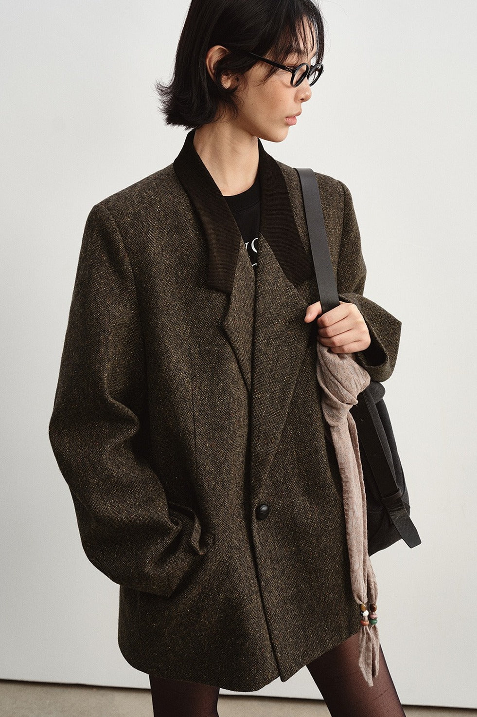 Wool blend loose-fit contrasting design jacket | 2 color