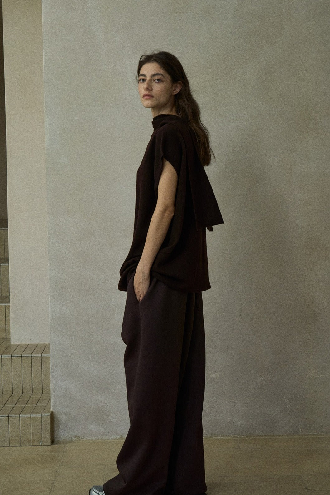 Wool containing relaxed-fit flowing ribbon knit vest | 3 color