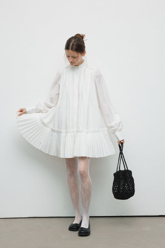 Vestido plisado de largo medio en mezcla de algodón | 4 colores