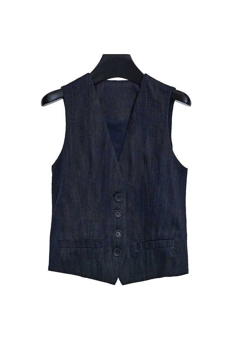 Cotton-Tencel-ramie manimalist denim vest
