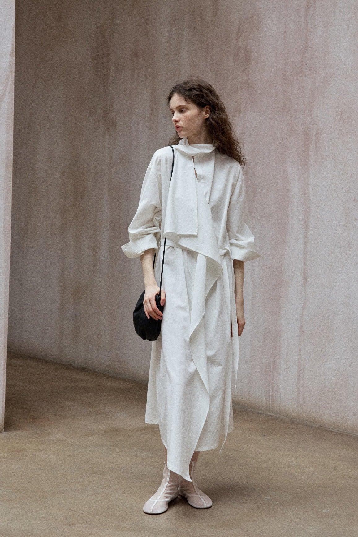Cotton blend irregular flutter collar lightweight trench coat | 3 color