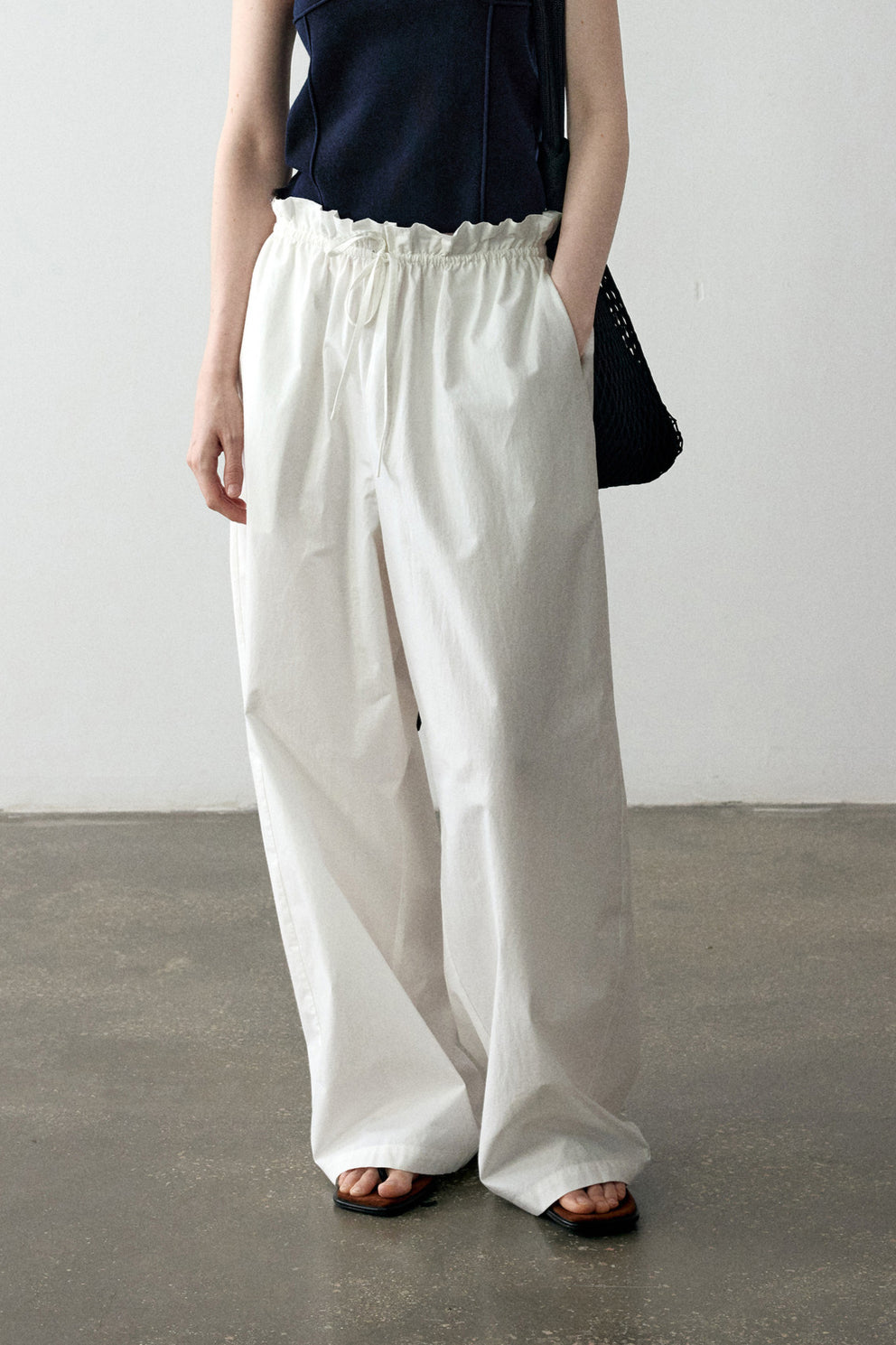 100% cotton crisp feel peplum waist pants | 4 color