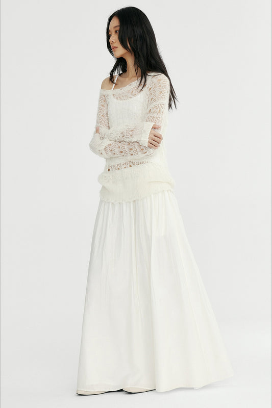 Viscose blend soft pleats big hem A-line skirt | 2 color