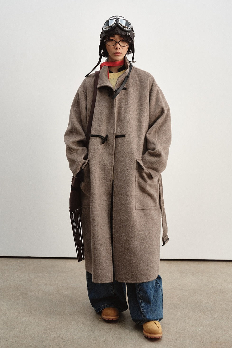 100% wool sharp structured horn buttons coat | 2 color