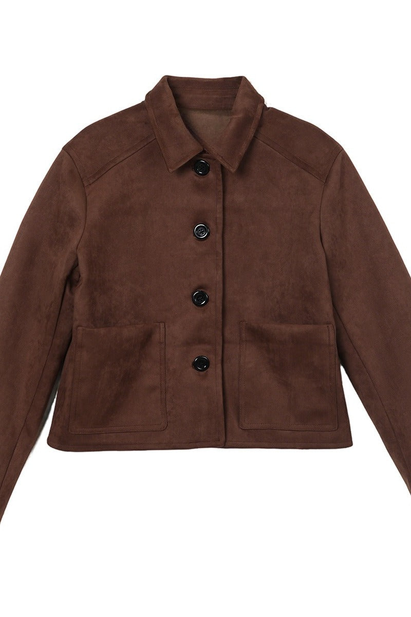 Vintage style fuzzy texture cropped short jacket