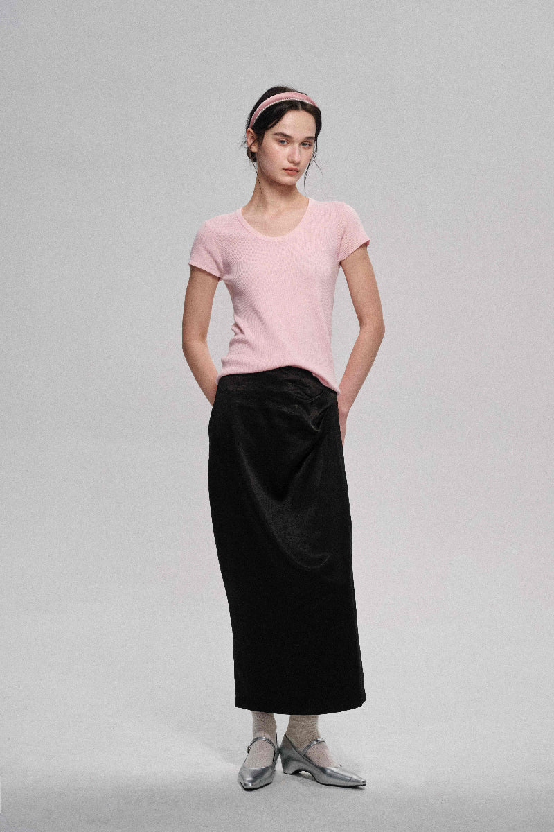 Wool containing soft ribbed knit T-shirt