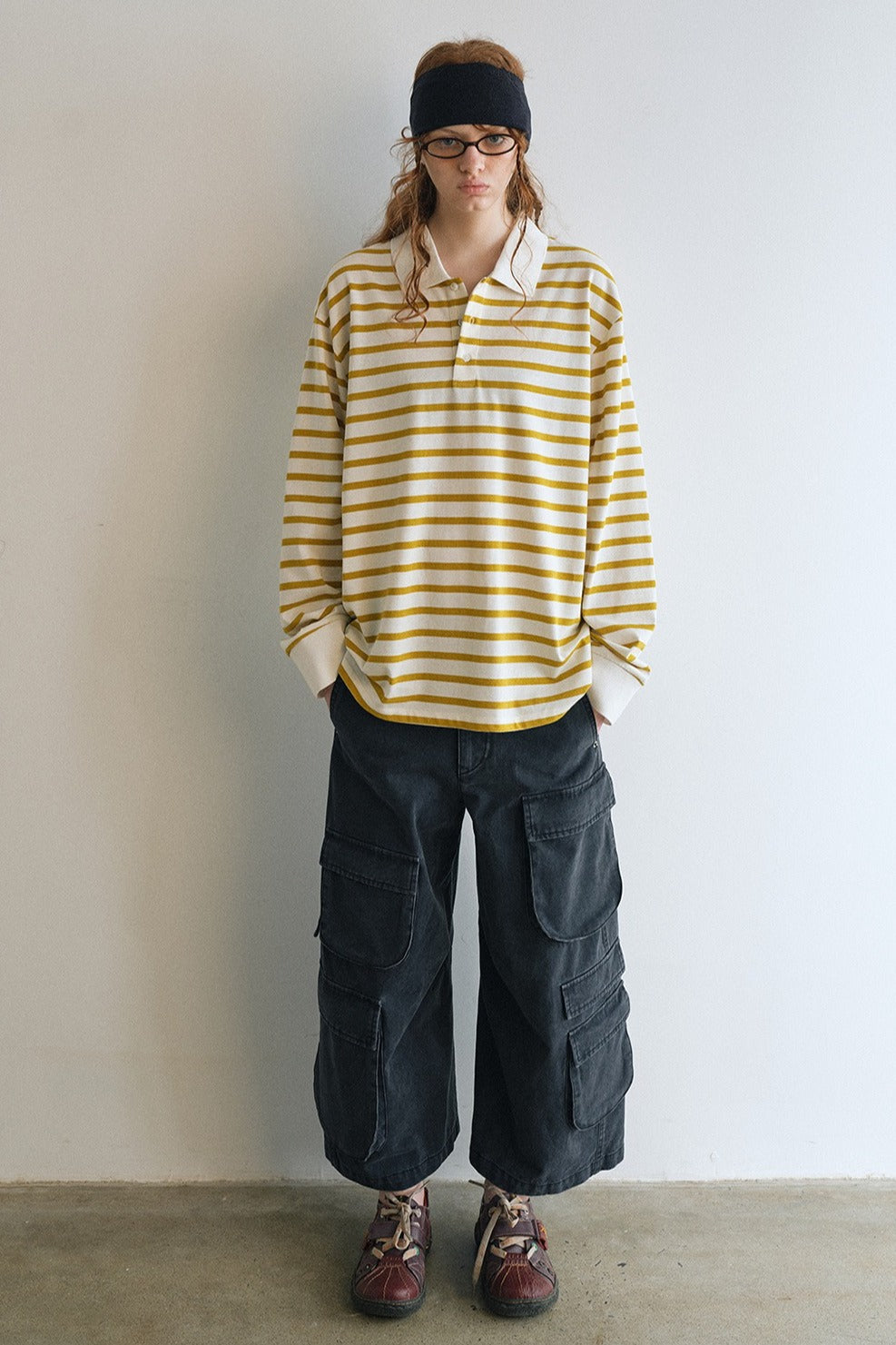 100% cotton loose-fit stripe pattern polo t-shirt | 4 color