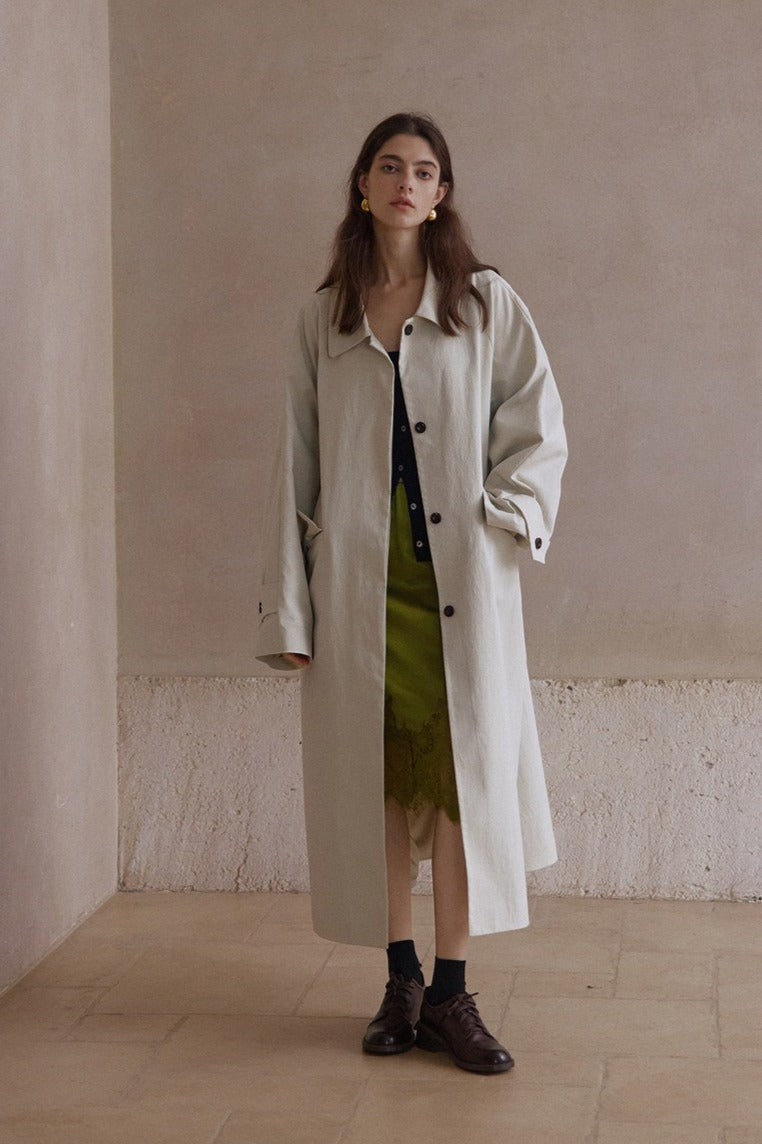 Cotton blend relaxed fit trench coat with a belt |  2 color