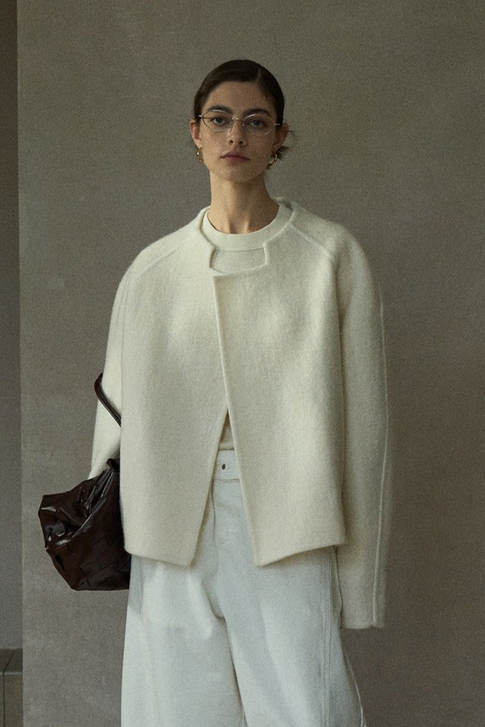 Wool blend funnel collar elegant jacket | 3 color