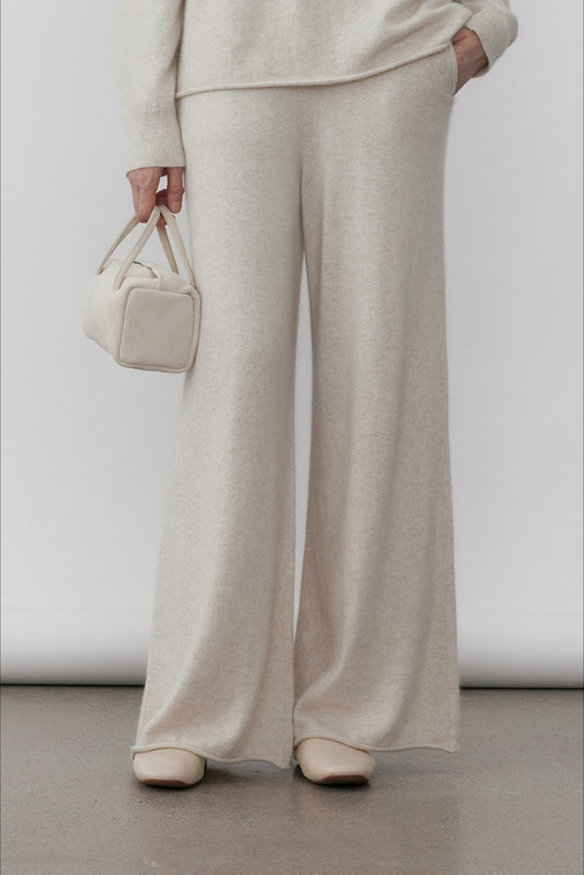 Wool blend straight-leg drape knit pants