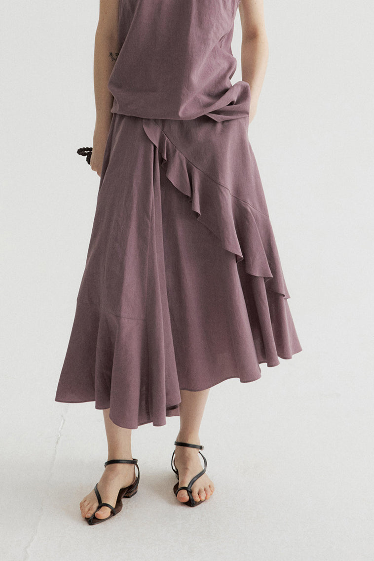 100% lyocell ruffled edge irregular hem soft skirt | 4 color