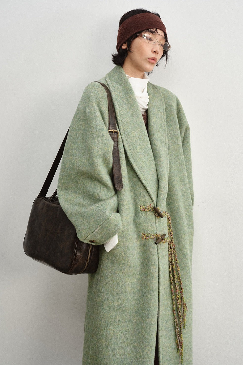 Wool-silk-angora ultra-loose V-neck over coat | 3 color