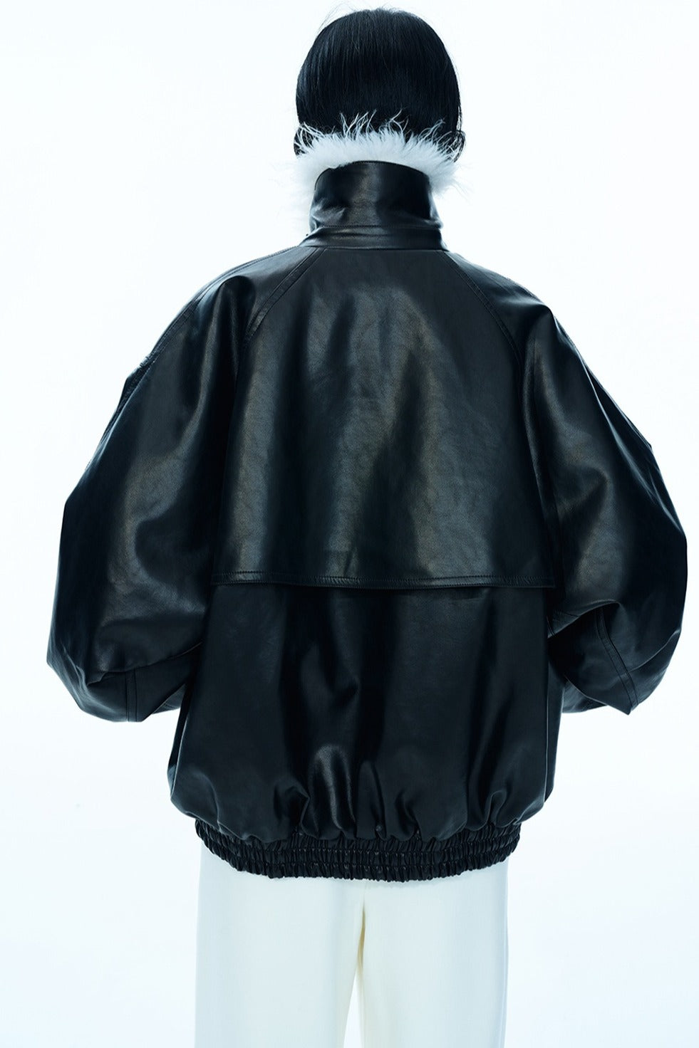 Relaxed-fit cozy collar trendy PU jacket | 2 color