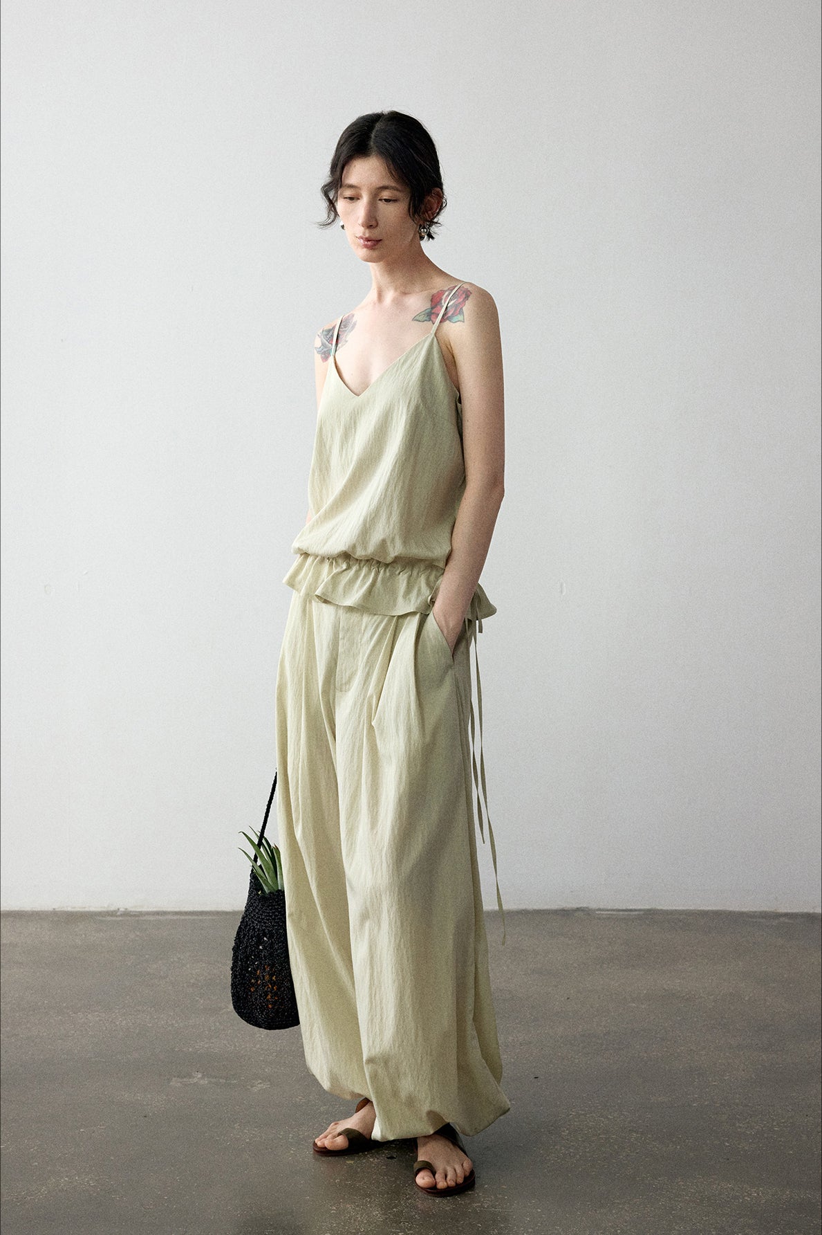 Viscose blend pleated edge sling top | 4 color