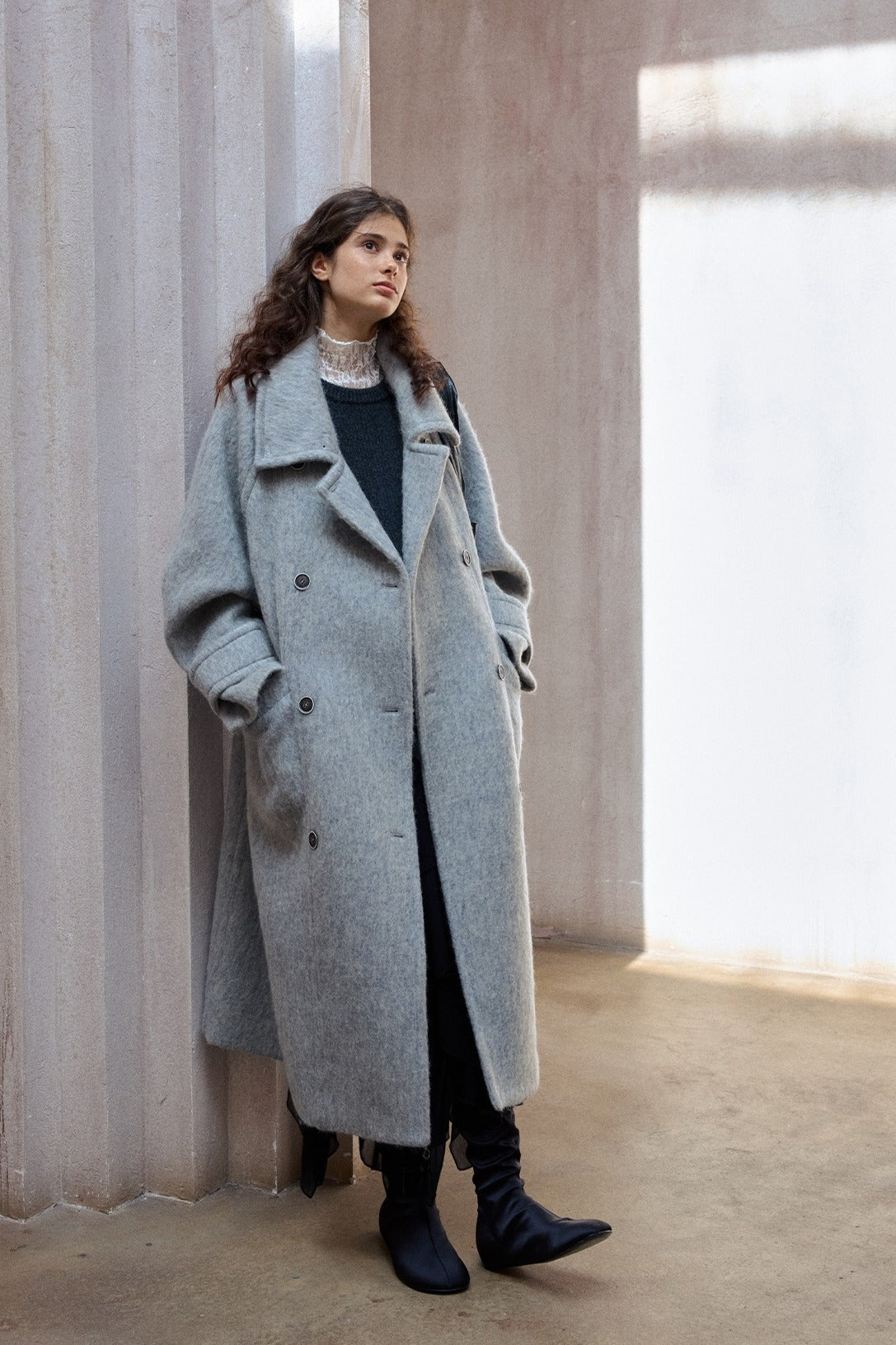 Wool blend single-faced fabric ultra-loose fit overcoat | 4 color