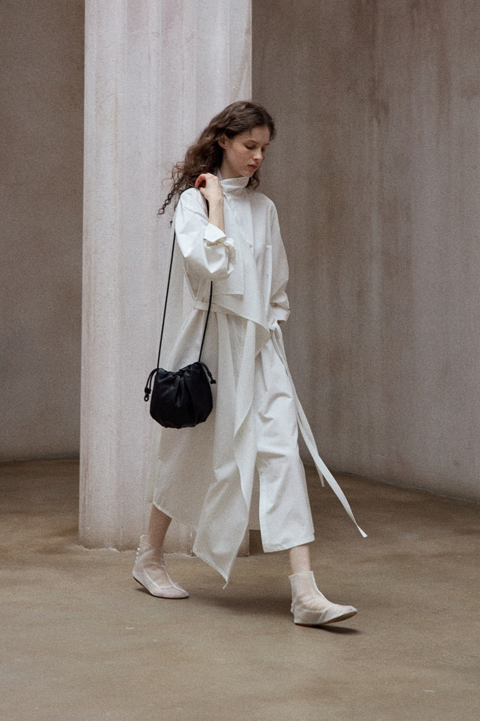 Cotton blend irregular flutter collar lightweight trench coat | 3 color