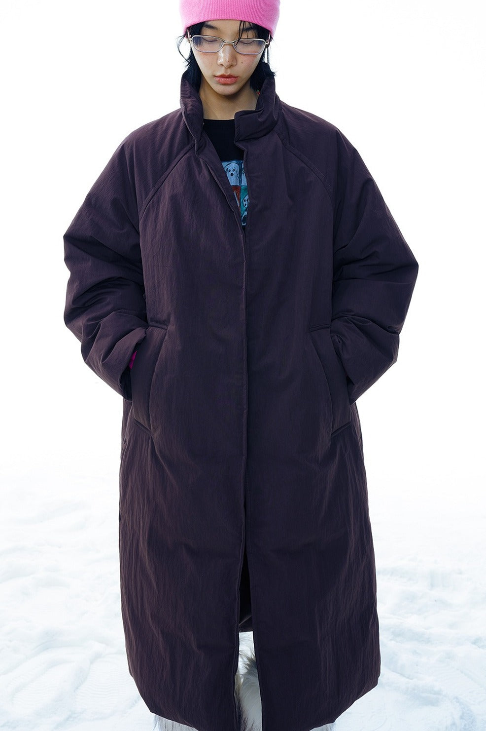 Paper-like textured stand-collar down coat | 3 color