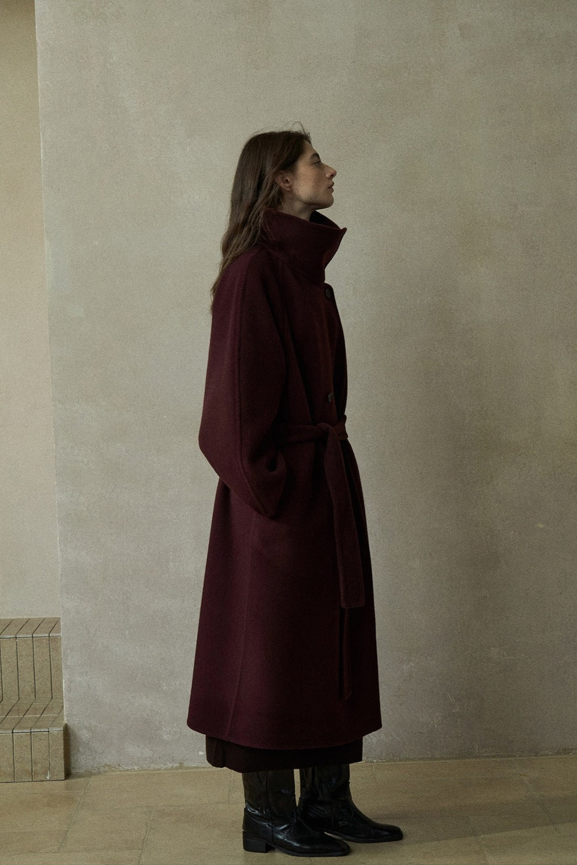 Wool blend loose-fit structured overcoat