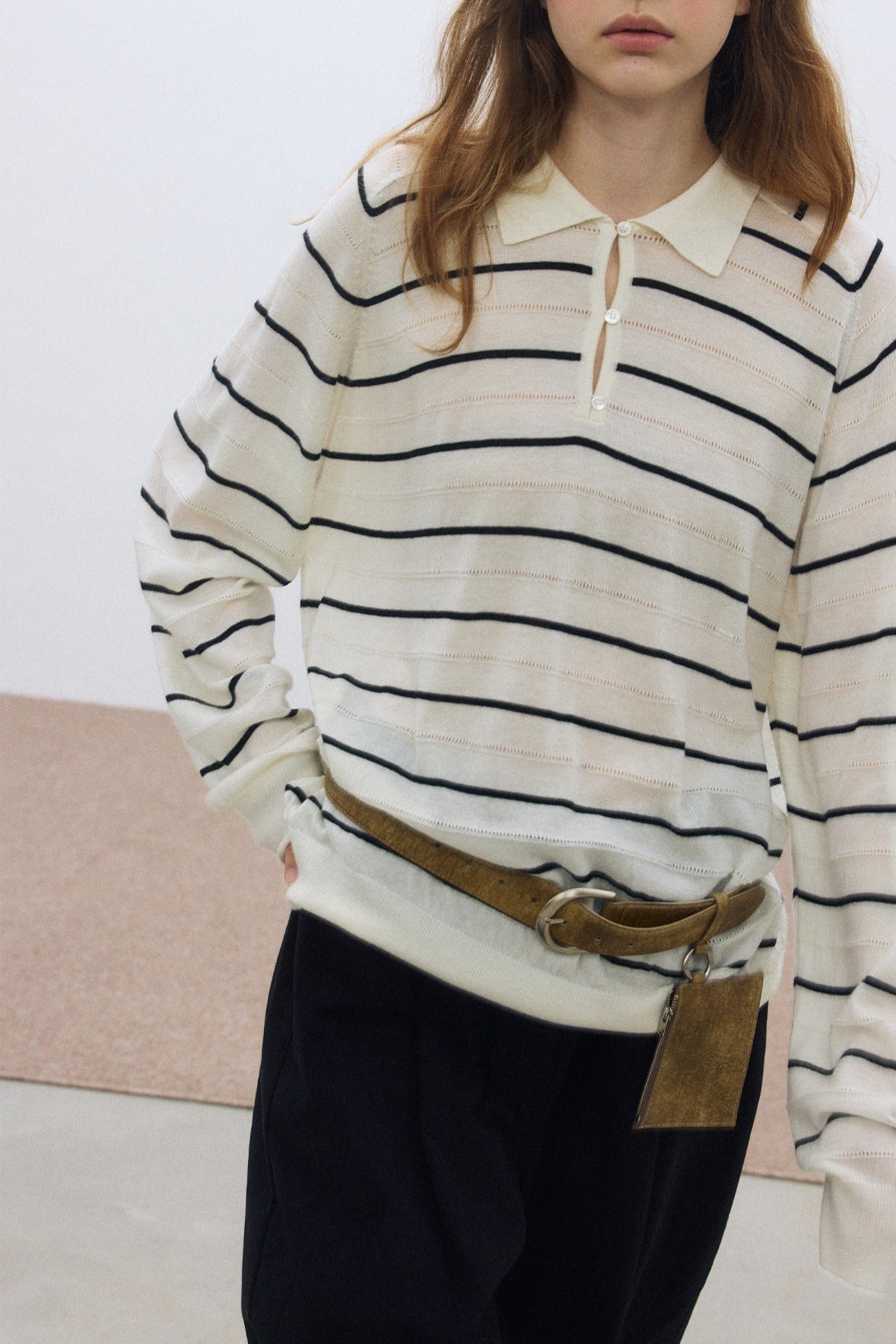 Wool blend mid-length stripes polo knitwear | 4 color