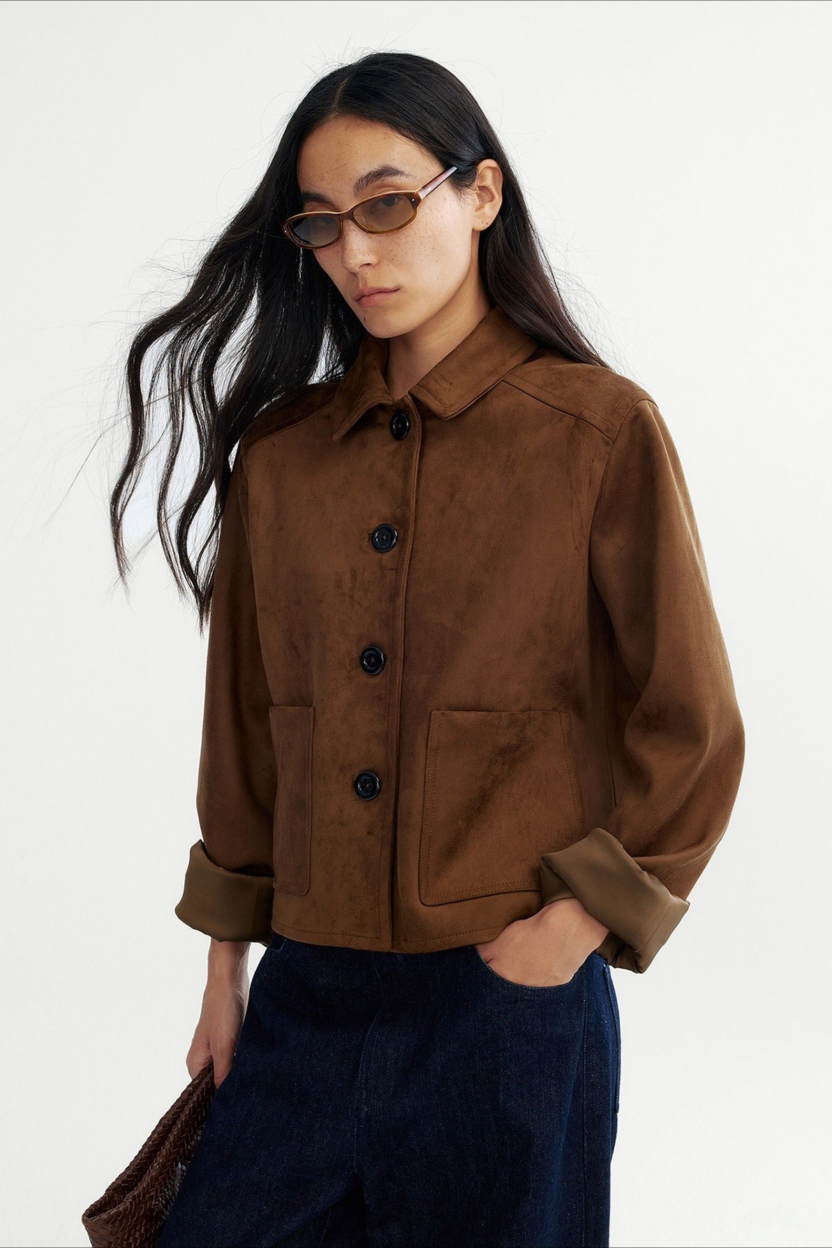 Vintage style fuzzy texture cropped short jacket