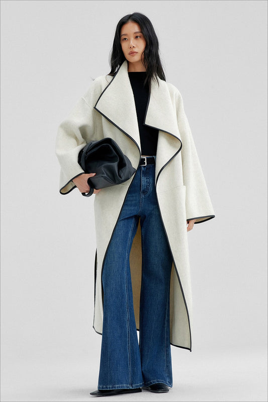 Wool-cashmere-silk large lapel overcoat