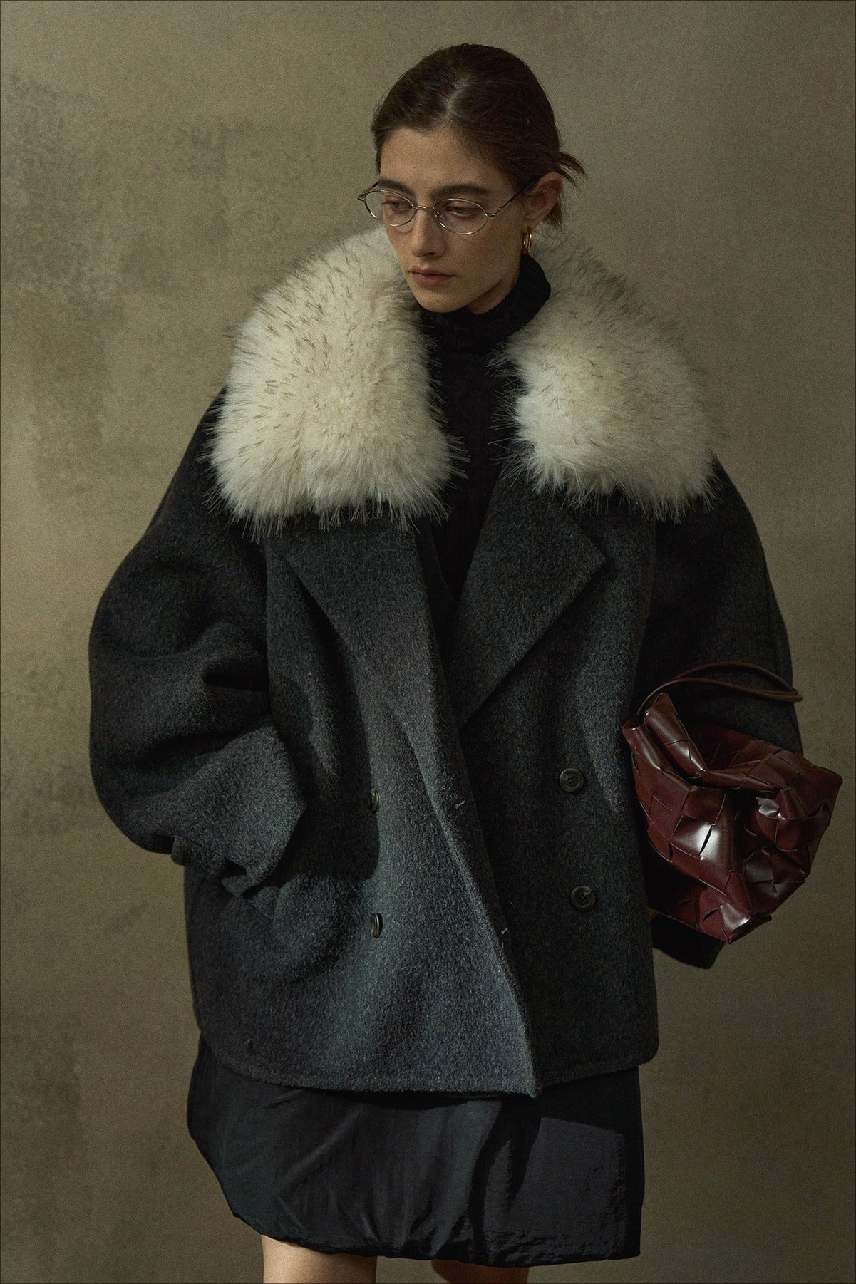 Wool blend large collar sophisticated jacket | 2 color