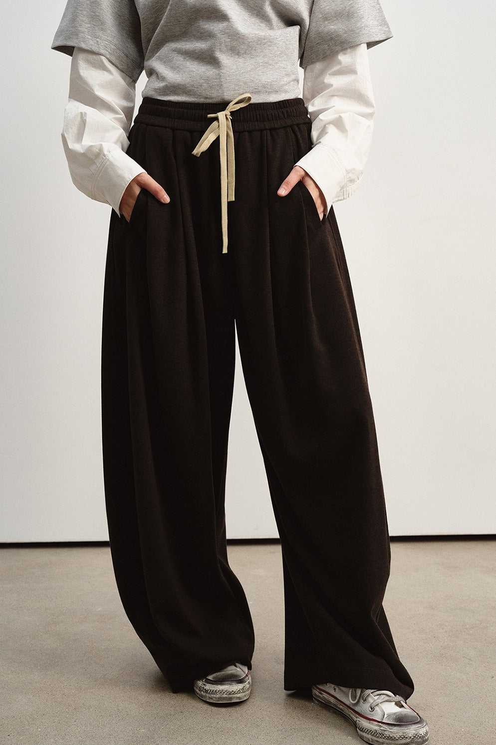 Soft drape elastic drawstring waist casual pants | 4 color