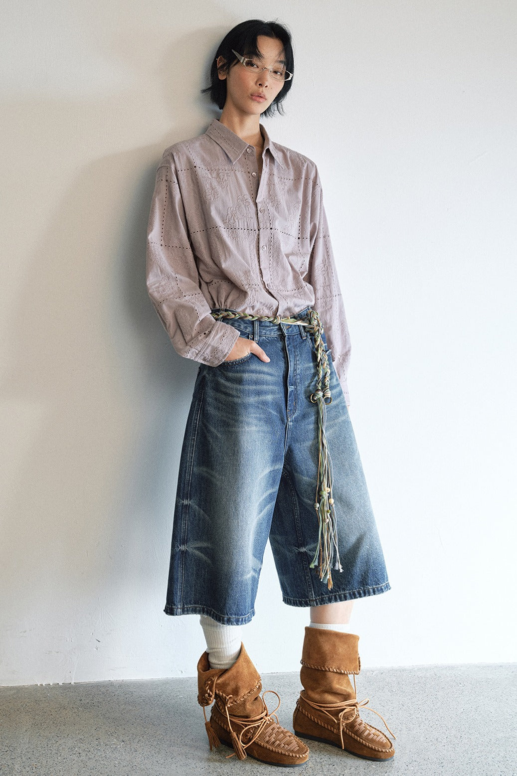 100% cotton cutout intricate embroidery shirt | 2 color