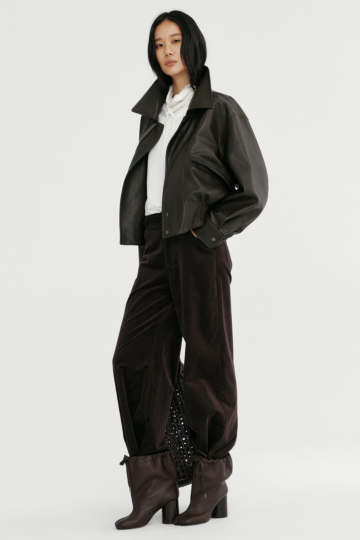 Cotton blend straight leg corduroy versatile pants | 2 color