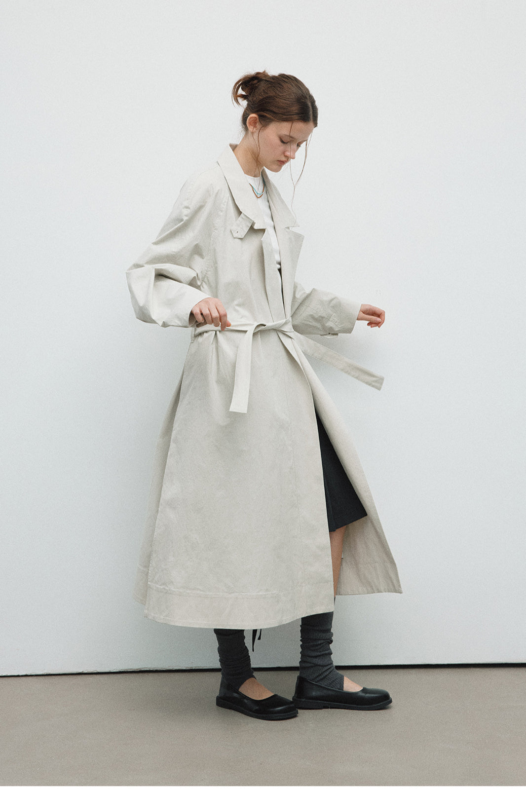 Cotton blend minimalist loose fit trench coat | 2 color