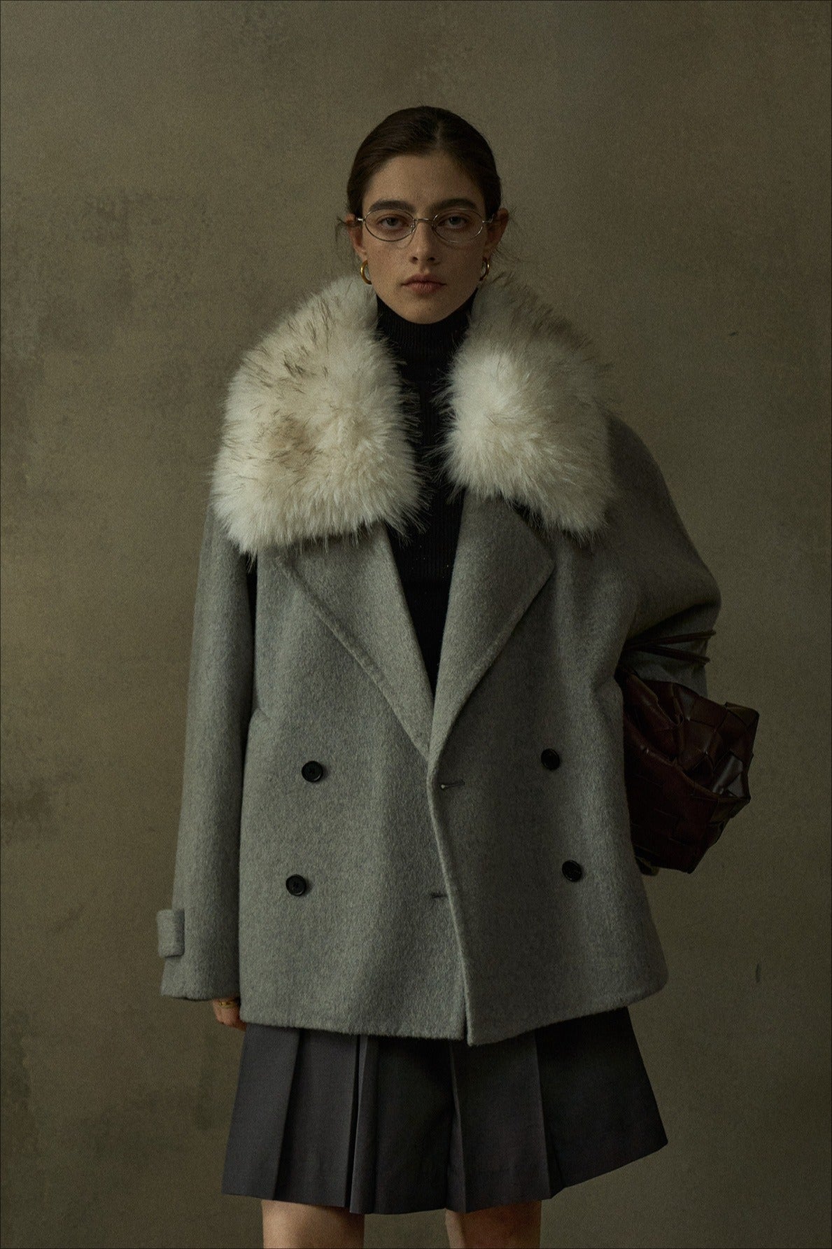 Wool blend large collar sophisticated jacket | 2 color