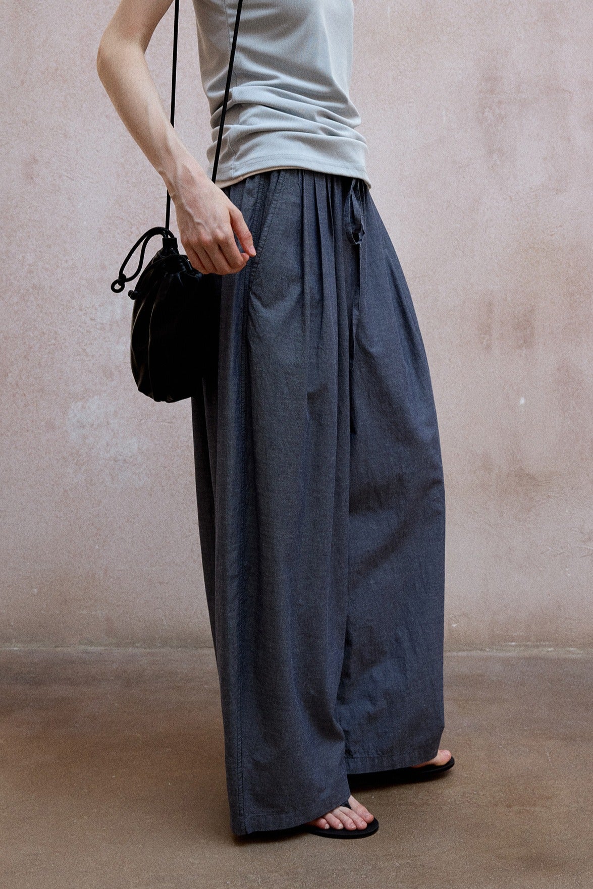 Cotton blend linen wide-leg pants | 2 color