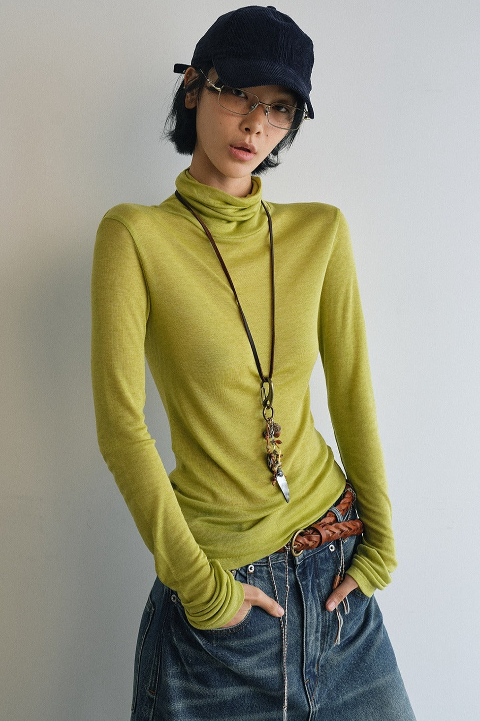 Wool containing lightweight soft high-neck knit top | 6 color