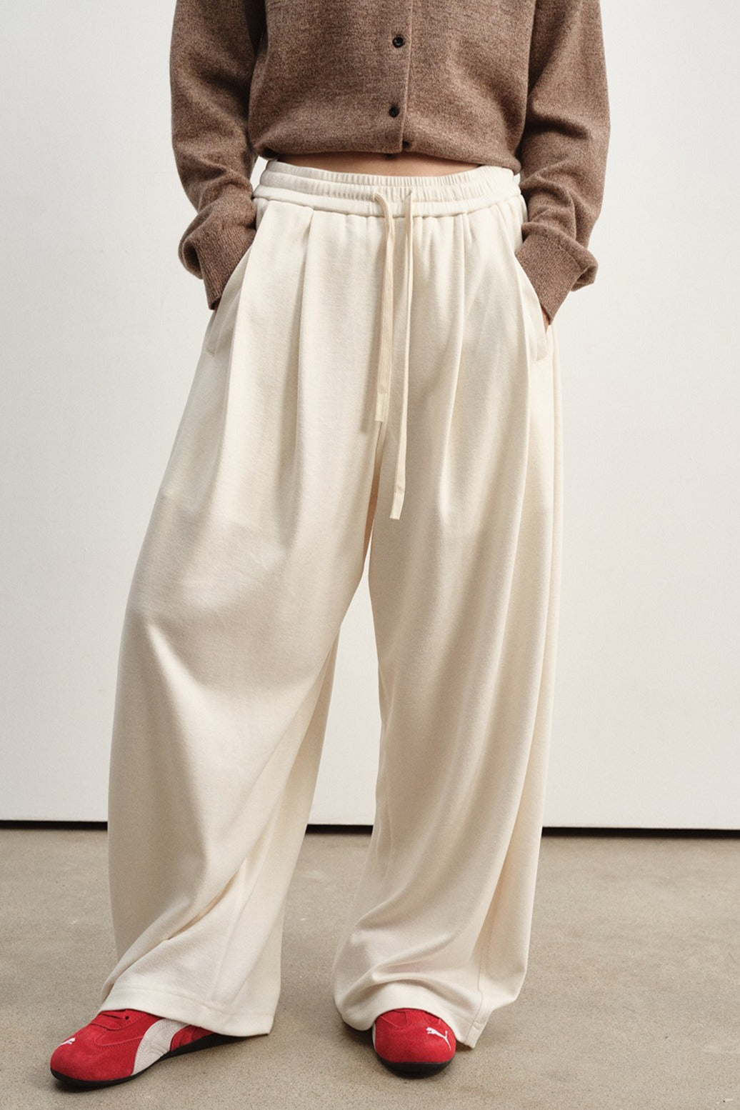 Soft drape elastic drawstring waist casual pants | 4 color
